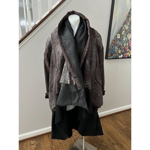 SIMONA TAGLIAFERRI Wool Leather Draped Asymmetric Layered Jacket Coat Size Small - Picture 5 of 12